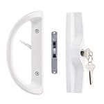 Sliding Patio Door Handle Set with Key Cylinder and Mortise Lock, Full Replacement Handle Lock Set Fits Door Thickness from 1-1/2" to 1-3/4", 3-15/16” Screw Hole Spacing, Reversible Design