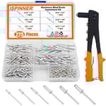 225pcs Aluminum Blind Rivets Assortment Kit with Heavy Duty Hand Riveter Rivet Gun Tool, 6 Sizes Pop Rivets