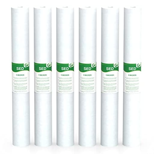 5 Micron Water Filter 20" x 2.5" Replacement Cartridge, 20-inch Sediment Pre-Filters for Whole House Water Filtration/Water Softener Systems, 6-Pack