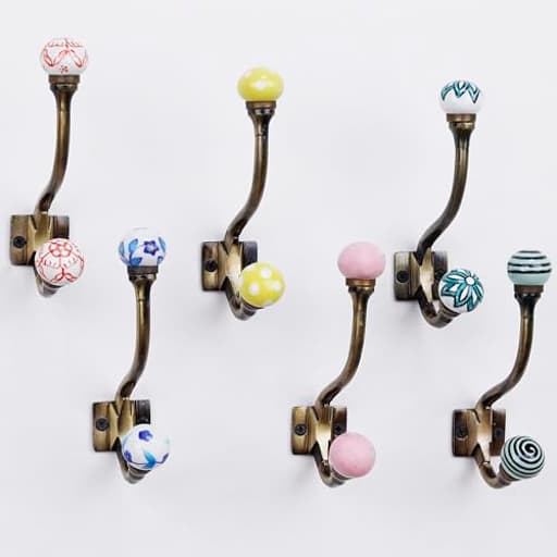 6 Unique Decorative Wall Hooks -Double Decorative Coat Hooks -Coat Rack Wall Mount- Heavy Duty Colorful Vintage Wall Hooks for Hanging Bags, Hats, Towel Holder, Backpack, Purse Holder