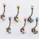 6 Unique Decorative Wall Hooks -Double Decorative Coat Hooks -Coat Rack Wall Mount- Heavy Duty Colorful Vintage Wall Hooks for Hanging Bags, Hats, Towel Holder, Backpack, Purse Holder