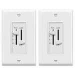 3 Speed Ceiling Fan Control and Dimmer Light Switch, 2.5A Single Pole Light Fan Switch, 300W Incandescent Load, No Neutral Wire Required, 17001-F3-W, 120 Volts (AC), White, 2 Pack