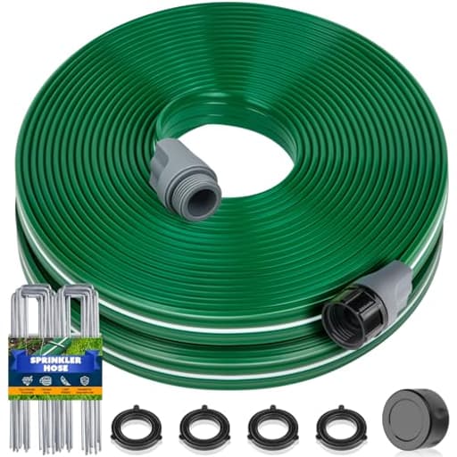 Sprinkler Hose with Holes 50FT, Heavy Duty Watering Garden Hose, High-Efficiency Sprinklers System for Lawn and Garden with Staples