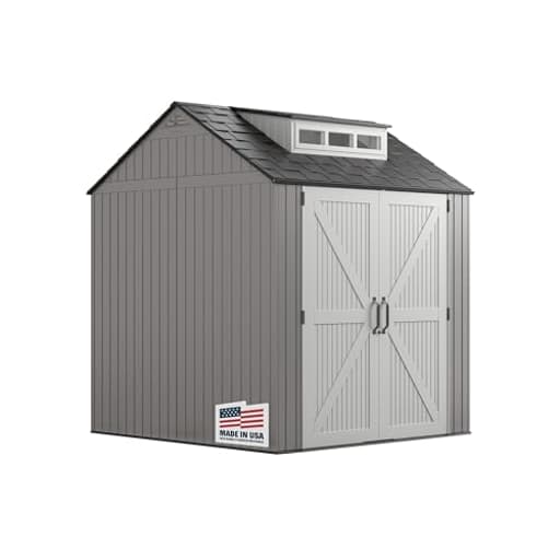 Resin Outdoor Storage Shed With Floor (7 x 7 Ft) Weather Resistant Gray Organization for Home/Backyard/Garden Tools/Lawn Mower/Bike Storage/Pool Supplies