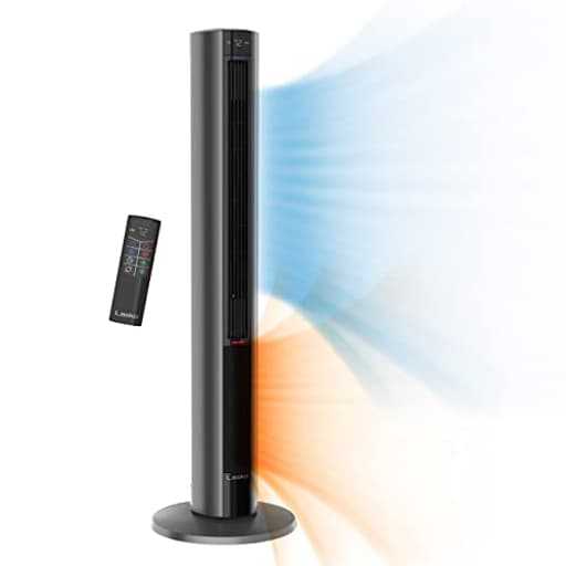 Oscillating All Season Tower Fan and Space Heater in One for Home with Adjustable Thermostat, Overheat Protection, 4 Fan Speeds, 3 Heat Settings and Remote, 42 Inches, 1500W, Gray, FH515