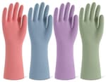 Rubber Cleaning Gloves for Dishwashing, 4 Pairs Reusable Kitchen Gloves for Washing Dishes and Household Cleaning, Colorful Dish Gloves with Flocked Lining and Non-Slip Grip, Pefect for Woman Men - M