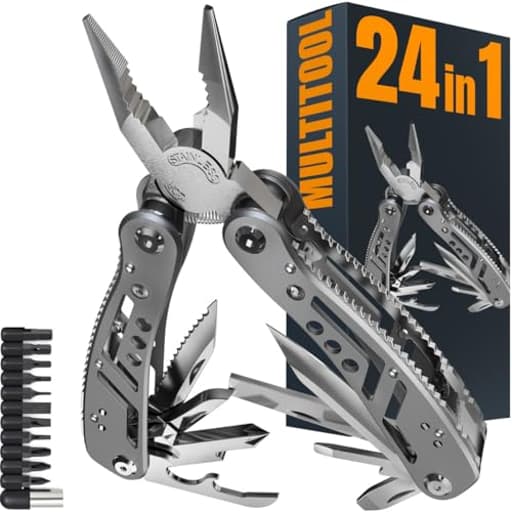 24-in-1 Multitool with Knife, Pliers & 11 Bits Sharp Stainless Steel - Multi Tool for Men - Ideal Gear with Tools for Camping Hiking, Survival, EDC - Best Gifts for Dad Husband Boyfriend 2238