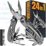 24-in-1 Multitool with Knife, Pliers & 11 Bits Sharp Stainless Steel - Multi Tool for Men - Ideal Gear with Tools for Camping Hiking, Survival, EDC - Best Gifts for Dad Husband Boyfriend 2238