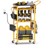 Power Tool Organizer Cart with Outlets, Rolling Carts with Wheels, Screw Driver and Drilll Utility Storage Shelf, Tools Battery Holder, PD&USB Ports, Small Workbench for DIY & Workshop Use