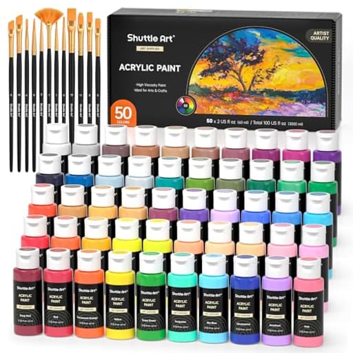 Acrylic Paint, 50 Colors Acrylic Paint Set, 2oz/60ml Bottles, Rich Pigments, Water Proof, Premium for Artists, Beginners and Kids on Canvas Rocks Wood Ceramic Fabric