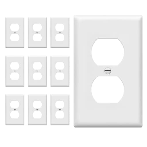 Duplex Wall Plates Kit, Electrical Outlet Covers, Standard Size 1-Gang 4.50" x 2.76", Unbreakable Polycarbonate Thermoplastic, Electric Receptacle Plug Covers, 8821-W-10PCS, White, 10 Pack
