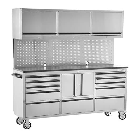 OEM24615 72-Inch Work Bench with Storage, Tool Cabinets on Wheels, Garage Tool Box Stainless Steel, Easy Assembly