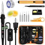 Soldering Iron Kit 80W LCD Adjustable Temperature 180-520℃ Solder Kit Electronics 13 in 1 Welding Tools with ON/OFF Switch, Solder Wire, Flux, 5 Soldering Tips, Desoldering Pump, Stand, Tweezers