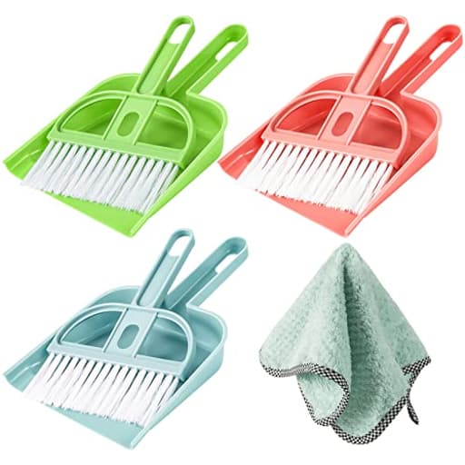 3 Pack Mini Hand Broom and Dustpan Set Small Dust Pans with Brush Set Cleaning Tool for Desk, Car and Animal Waste Mixed Color
