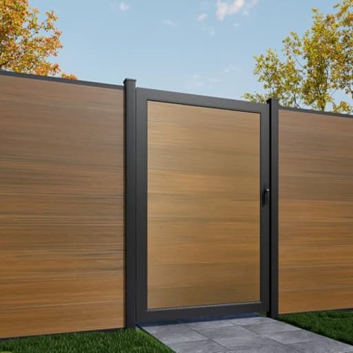 Wood Plastic Composite Gate for Privacy Fence 6ft(H)*4ft(W), Fence Gate with Metal Frame and Knob Kits, Brown