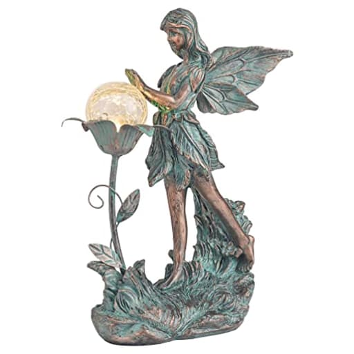 Garden Fairy Large Bronze Garden Sculptures & Statues Resin with Solar Outdoor Light, Valentines Decorations Lawn Ornaments for Outdoor Decor, Gifts for Women Mom, 10.6"