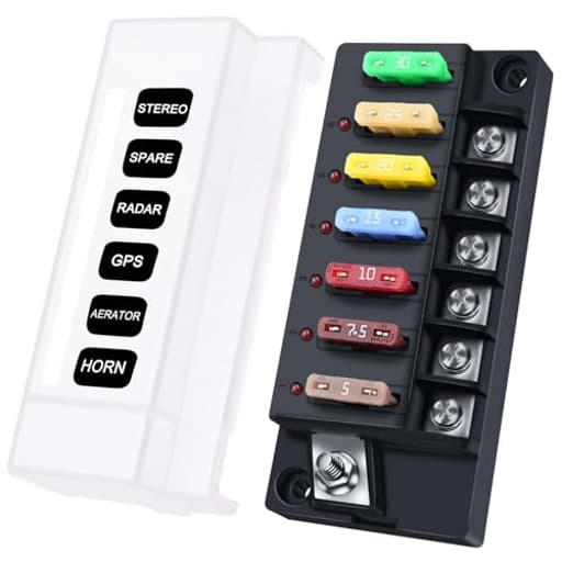 12V Fuse Block, 6 Circuits Waterproof Marine Fuse Panel Relay Box Kit with LED Indicator Damp-Proof Cover, 12 Volt Fuse Box Kit ATO Blade Fuse Block for 12V/24V Automotive Car RV Truck Boat