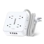 Surge Protector Power Strip - CHCORE 5Ft Braided Extension Cord with 8 Outlets with 4 USB (2 USB C) Charging Ports, Flat Plug Multi Plug Outlet Extender Charging Station for Home Office, ETL, White
