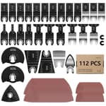 112Pcs Oscillating Saw Blades Quick Release Oscillating Multitool Blades with Sandpapers Universal Oscillating Tool Accessories for Cutting Metal/Wood/Plastic, Compatible with Most Brands