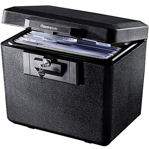 Black Fireproof Document Box with Key Lock, Safe Secures Files and Documents for Home or Office, 0.61 Cubic Feet, 13.6 x 15.3 x 12.1 inches, 1170