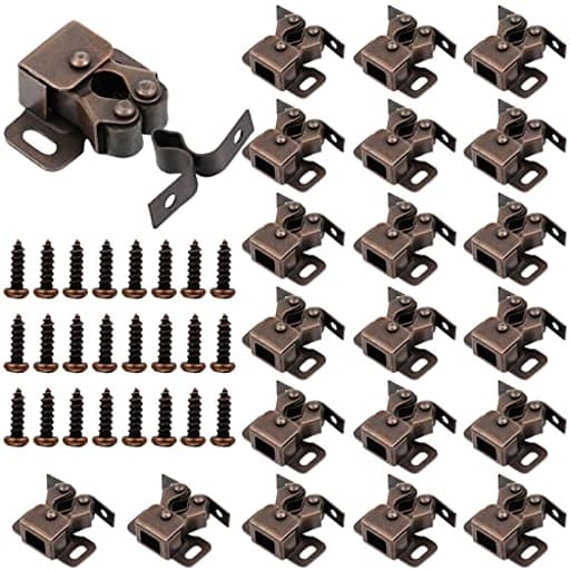 20 Pcs Cabinet Door Latch and Catch Hardware Double Roller Catch Cabinet Latches with Spear Strike for Closet Doors Kitchen