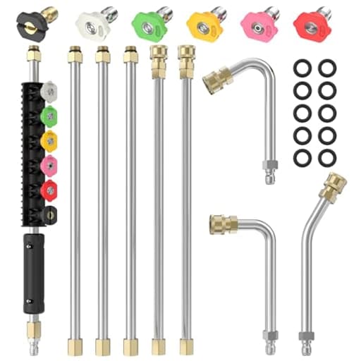 8FT Pressure Washer Extension Wand for Gutter Cleaning, Upgrade Power Washer Accessories with 6 Spray Nozzle Tips, 3 Gutter Cleaner Attachments Curved Rod, 1/4" Quick Connect, 4000 PSI