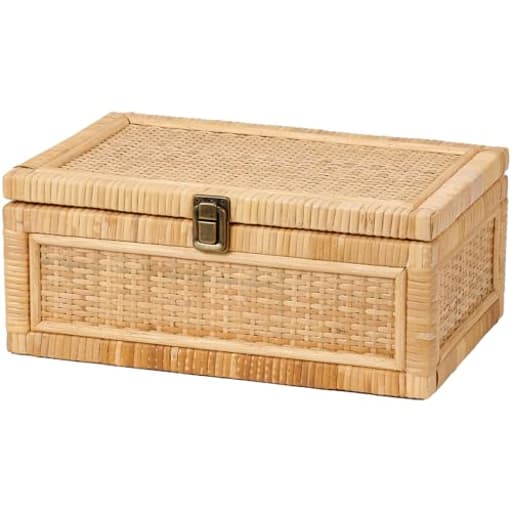 Rattan Box with Lid Decorative Natural Handmade Boho Rattan Baskets Woven Wicker Cane Bins Keepsake Memory Jewelry Boxes Rectangular Desk Shelf Closet Organizer Container