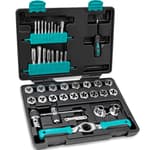 42-Piece Metric Tap and Die Set with Comfortable Ratcheting Tap Handle for Internal and External Threading
