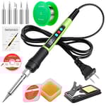Soldering Iron Kit, 100W LED Digital Solder Gun kits with Ceramic Heater, Adjustable Temperature Welding Tools with Tips, Wick Braid, Stand, Solders Wire, Sponge, Flux Paste