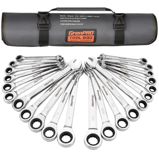 Ratcheting Wrench Set, Combination Wrench Set, 22-Piece SAE & Metric and Standard, 72Th Long Open End, 1/4" to 3/4" & 6-18mm, Organizer With Roll Up Pouch, CR-V Socket Mechanic Hand Tools Sets
