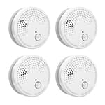 4 Pack Smoke Detector Fire Alarms 9V Battery Operated Photoelectric Sensor Smoke Alarms Easy to Install with Light Sound Warning, Test Button,9V Battery Included Fire Safety for Home Hotel