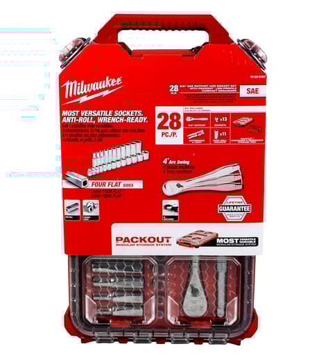 3/8” Drive Ratchet & Socket Set with Low-Profile Compact Organizer - SAE