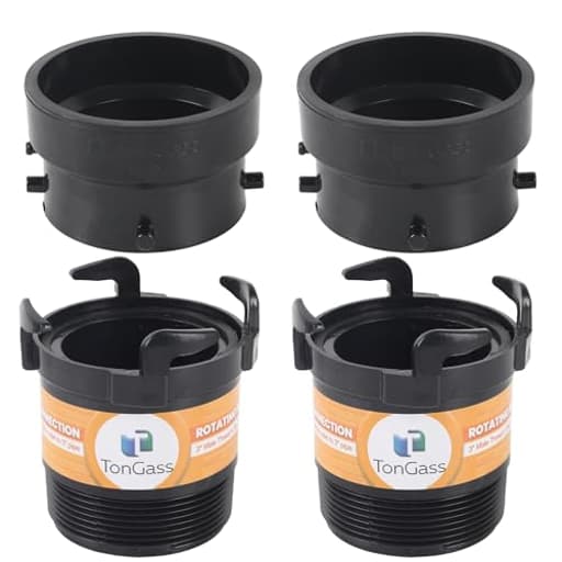 (2 x Combo Pack, Black) RV Sewer Pipe Adapter, 3" Rotating Rigid Bayonet Adapter with Male Thread & Hooks, Termination Fitting with 3" Bayonet & Hub, RV Sewer Hose Connector for Waste Disposal