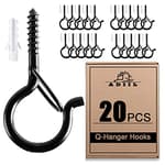 20 PCS Q Hanger Hooks with Safety Buckle, Windproof Screw Hooks for Hanging Outdoor String Lights, Plants, Christmas Patio Lights, 2.2 Inches, Black