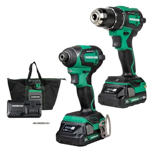 18V MultiVolt Cordless Brushless Driver Drill & Impact Driver Combo Kit, Power Tool Kit, 2 Lithium-Ion Metabo HPT Batteries and Charger, High Torque, Compact Lightweight Design, KC18DEXQB