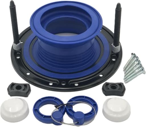 One N Done Toilet Flange Repair Kit - Toilet Kit For Low or Broken Flange. Toilet Wax Ring Replacement Kit W/Toilet Flange Extender Kit, Easy Toilet Bolts, & Toilet Caps For Bottom of Toilet.