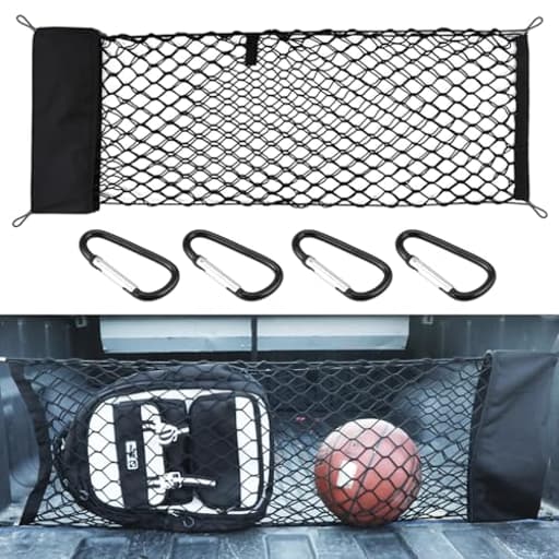 Cargo Net for Pickup Truck 50"x 18" Elastic Envelope Truck Net with Storage Bag & 4 Metal Carabiners Mesh Storage Organizer Net for Automotive Cargo Management