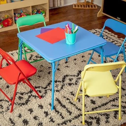 Mindy Kids 5-Piece set Folding Square Table and Chairs Set for Daycare and Classrooms, Children's Activity Table and Chairs Set, Multicolor