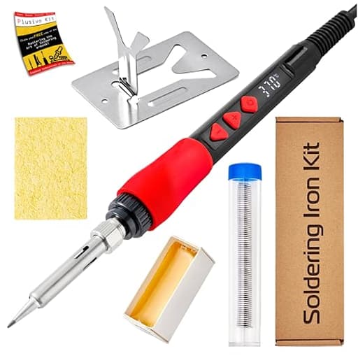 Soldering Iron Kit, 60W 120V Digital LED Display 5-in-1, Solder Wire, Flux Rosin Paste, Mini Stand, Sponge, Portable Fast Heating Welding Tool for Electric Repair Hobby DIY from Plusivo