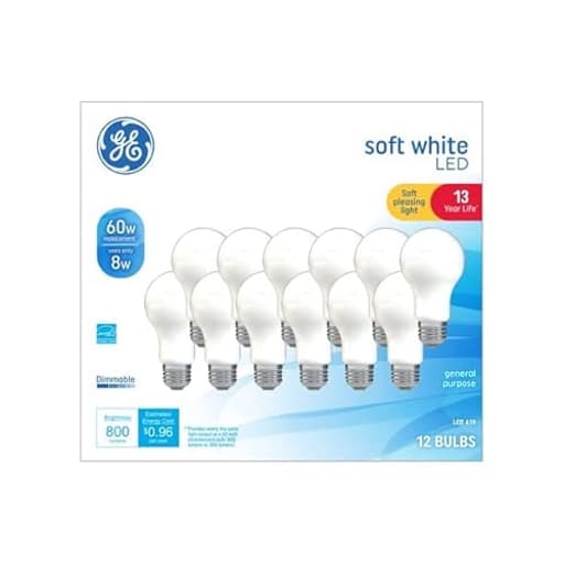 LED 8W (60W Equivalent) Soft White General Purpose A19 Light Bulbs, Medium Base, Frosted, 13 Year Life, 12pk