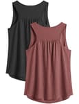 Women Workout Tops Racerback Tank Top Lightweight Gym Shirt O Neck Running Sleeveless Activewear Pack 2 M