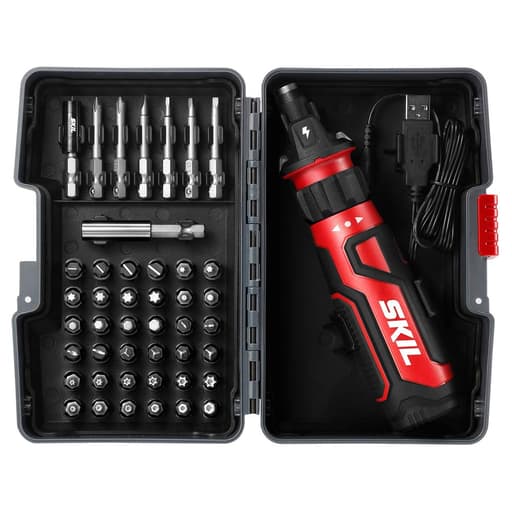 Rechargeable 4V Screwdriver with Circuit Sensor Technology (45-piece bit kit case)