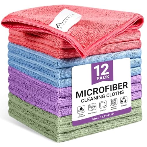 Microfiber Cleaning Cloth, 12 Pack Assorted Color Cleaning Rags for Housekeeping, Colorful Reusable Microfiber Towels for Car, Kitchen, Bathroom and Household Cleaning Supplies, 11.8"X11.8"