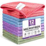 Microfiber Cleaning Cloth, 12 Pack Assorted Color Cleaning Rags for Housekeeping, Colorful Reusable Microfiber Towels for Car, Kitchen, Bathroom and Household Cleaning Supplies, 11.8"X11.8"