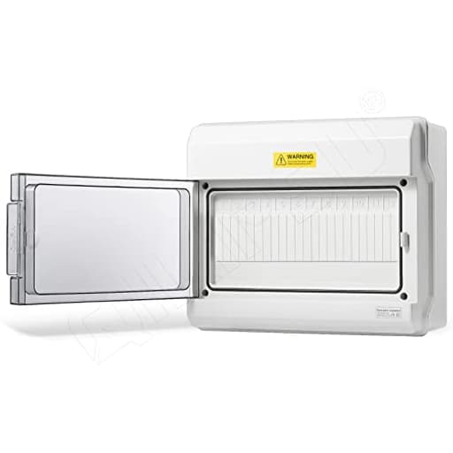 12 Way UL94-V0 Circuit Breaker Box IP65 Waterproof PC/ABS Alloy Plastic MCB Panel Solar Power Distribution Enclosure with DIN Rail, Bus Bars for Indoor and Outdoor Use