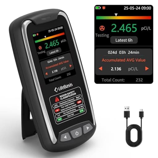 Radon Detector with TFT Color Display, Portable Radon Monitor for Home Rechargeable Radon Tester Long Data Storage with Visual and Audible Alarm First Data Display in 6 Hours pCi/L or Bq/m³