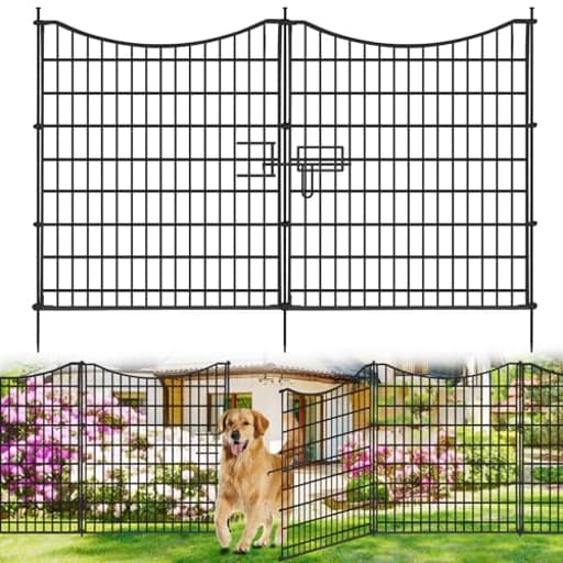 18 Panels No Dig Decorative Fence with Gate, 33 in(H) X 40.5 ft(L) Tall Garden Fence Animal Barrier, Rustproof Metal Wire Edging Border, Temporary Dog Fencing for Outdoor, Yard, Patio