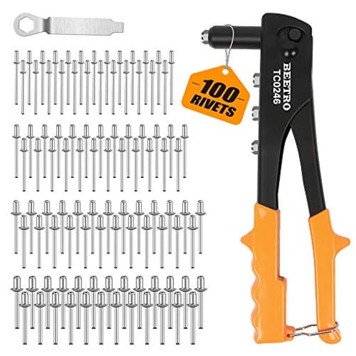 Heavy Duty Hand Riveter, Rivet Gun, 3/32"-1/8"-5/32"-3/16", 4 Nosepieces Set Includes 100pcs Rivets, Durable and Suitable for Metal, Plastic and Leather