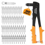 Heavy Duty Hand Riveter, Rivet Gun, 3/32"-1/8"-5/32"-3/16", 4 Nosepieces Set Includes 100pcs Rivets, Durable and Suitable for Metal, Plastic and Leather