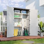 Outdoor Resin Storage Shed with Metal Shelving Kit & Floor, 64 Cu.Ft Vertical Waterproof Storage Cabinet for Garage, Pool, Bike, Garden Tools, Patio Furniture